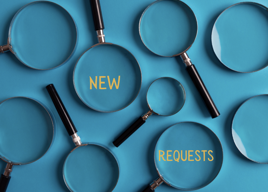 Multiple magnifying glasses with two of them highlighting the words "new" and "requests"