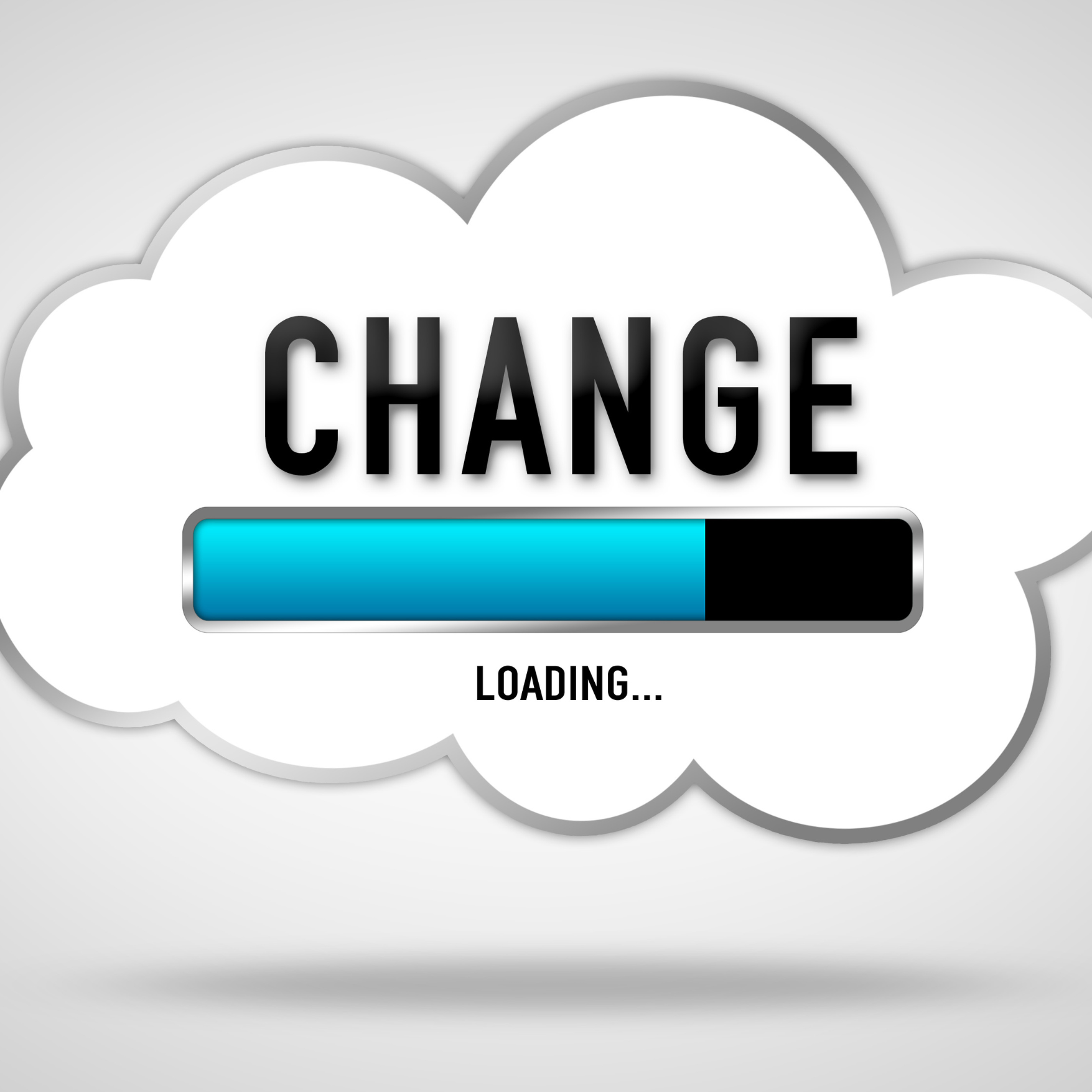 A white bubble with the word "change" and a blue bar showing a loading sign