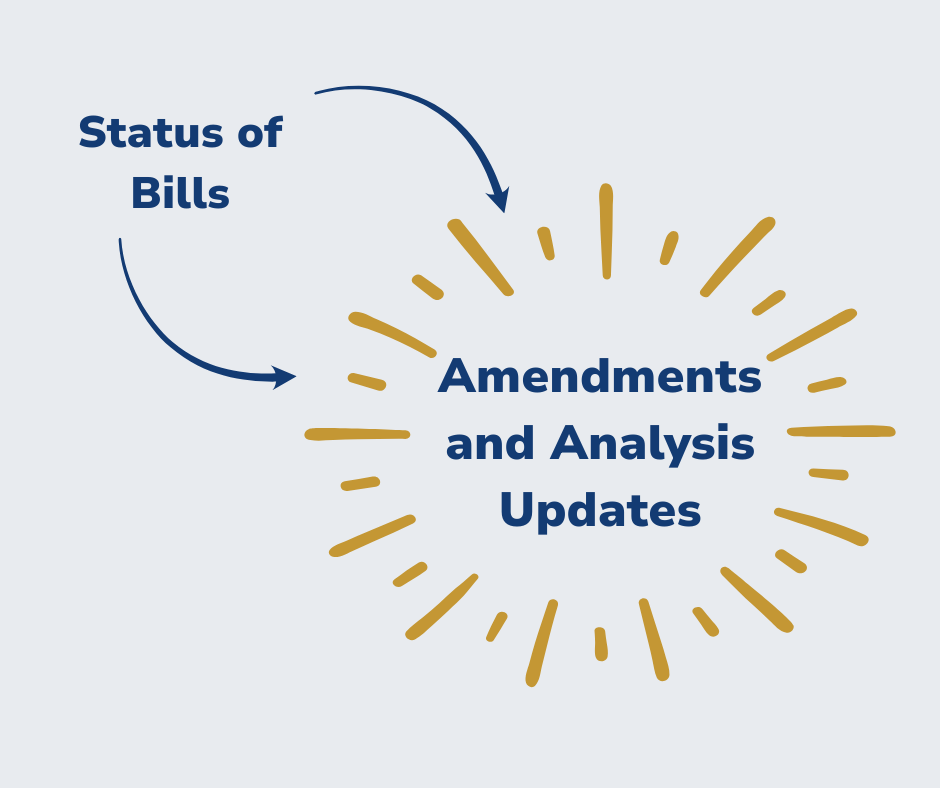 An image showing a transition from "status of bills" to "amendments and analysis updates"